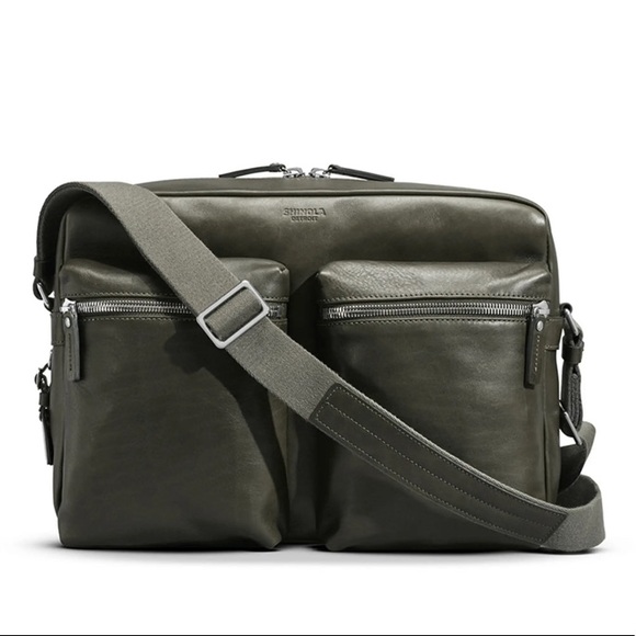 Shinola Top Zip Spruce Dark Green Leather Top Zip Messenger Bag - Picture 2 of 10